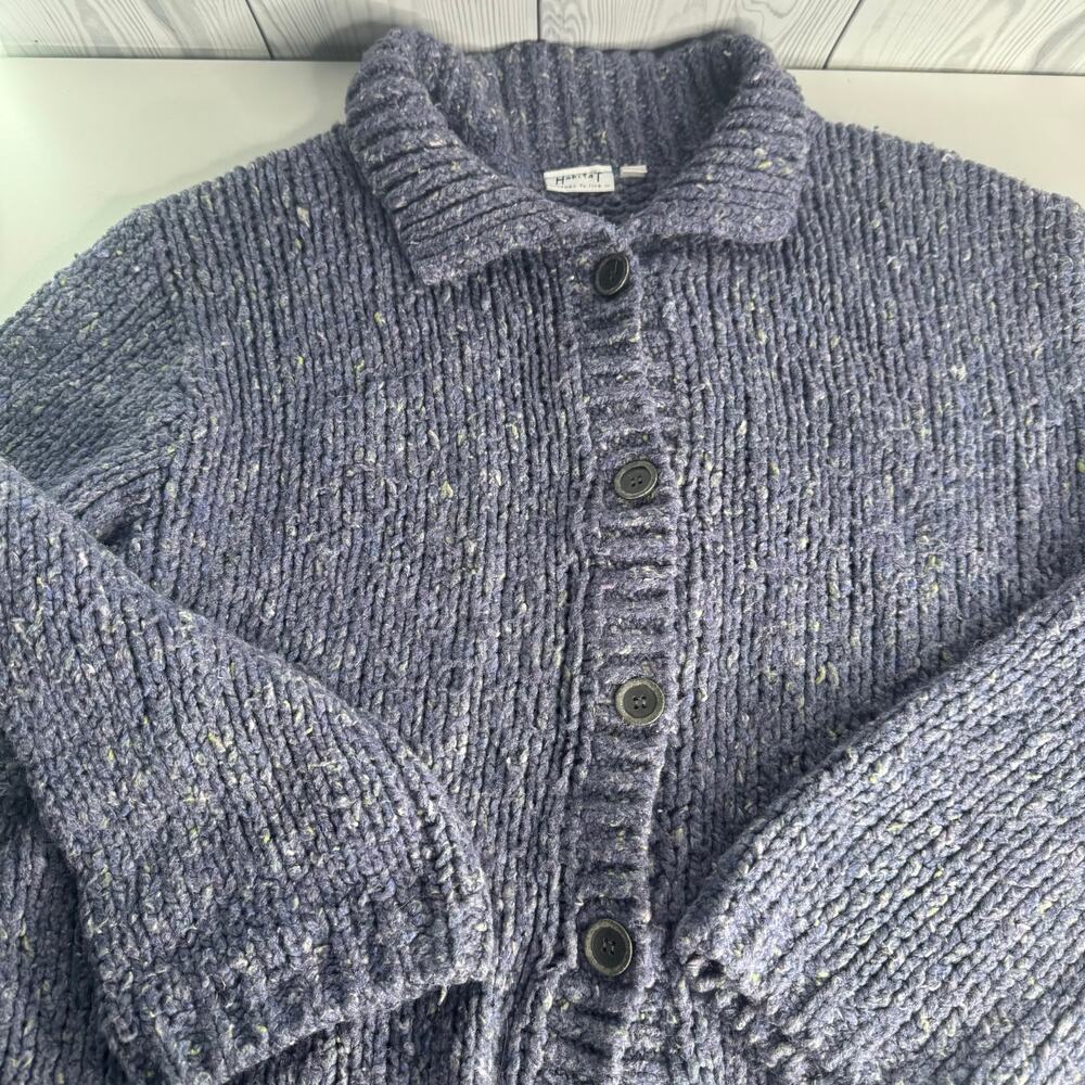 Habitat Clothes To Live In VTG Sweater Womens Med Large Blue Speckled Cardigan